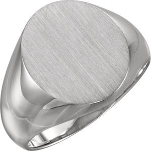 Men's Brushed Signet Semi-Polished 14k White Gold Ring (18x16mm) Size 11.25