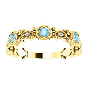 Aquamarine and Diamond Vintage-Style Ring, 14k Yellow Gold (0.03 Ctw, G-H Color, I1 Clarity)