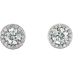 White Sapphire and Diamond Halo-Style Earrings, 14k White Gold (3.5 MM) (.125 Ctw, G-H Color, I1 Clarity)