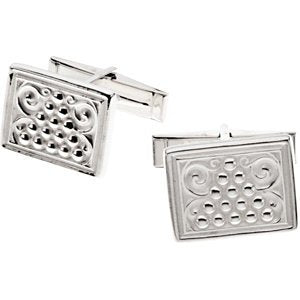 Granulated Bead Etruscan Style Rectangle Sterling Silver Cuff Links, 13.5x17MM