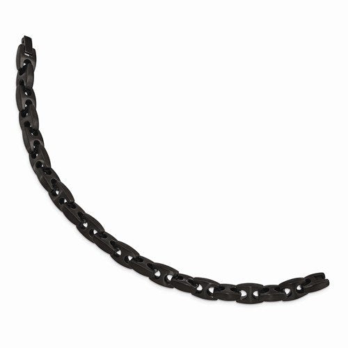 Men's Brushed Stainless Steel Black IP-Plated Link Bracelet, 9"