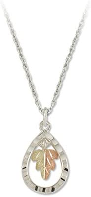 Diamond-Cut Teardrop Pendant Necklace, Sterling Silver, 12k Green and Rose Gold Black Hills Gold Motif, 18"