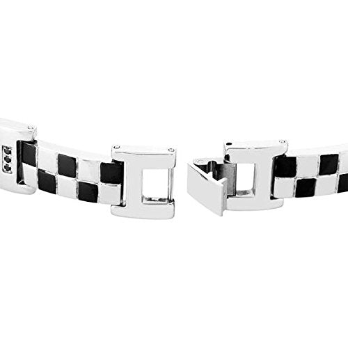 Men's Black Ion Plated Checkerboard with CZ Bracelet, Stainless Steel, 8.5"