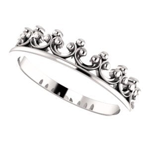 Stackable Crown Ring, Rhodium-Plated 14k White Gold, Size 5.75