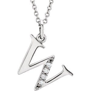 Diamond Initial 'w' Lowercase Letter Rhodium-Plate 14k White Gold Pendant Necklace, 16" (.025 Ctw GH, I1)