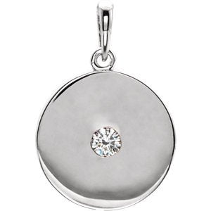 Round Diamond Disc Pendant, Rhodium-Plated 14k White Gold (0.10 Ct, Color G-H, I1 Clarity)