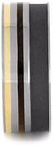 The Men's Jewelry Store (Unisex Jewelry) Whiskey Barrel Wood, 14k Yellow Gold 8mm Sandblasted Titanium Comfort-Fit Band, Size 14.75