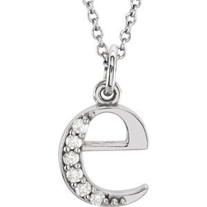 Diamond Initial 'e' Lowercase Letter Rhodium-Plate 14k White Gold Pendant Necklace, 16" (.03 Ctw GH Color, I1 Clarity)