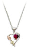 Red CZ January Birthstone Heart Pendant Necklace, Sterling Silver, 12k Green and Rose Gold Black Hills Gold Motif, 18"