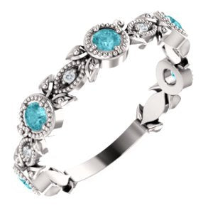 Platinum Blue Zircon and Diamond Vintage-Style Ring, Size 7.5