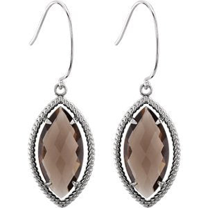 Two-Sided 16.04 Ctw Checkerboard Smoky Quartz Marquise Sterling Silver Earrings