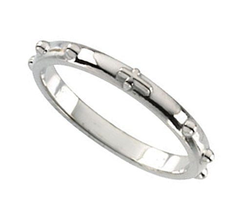Semi-Polished 18k Palladium White 2.50mm Rosary Ring, Size 6