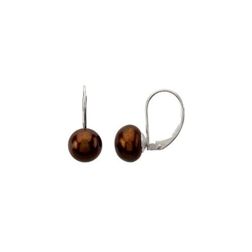 Chocolate Cultured Freshwater Pearl Earrings, 14k White Gold (9-9.5 MM)