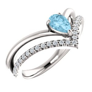 Aquamarine Pear and Diamond Chevron Sterling Silver Ring ( .145 Ctw,G-H Color, I1 Clarity)