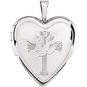 Heart with Avellan Cross and Dove Sterling Silver Locket (21.30X19.60 MM)