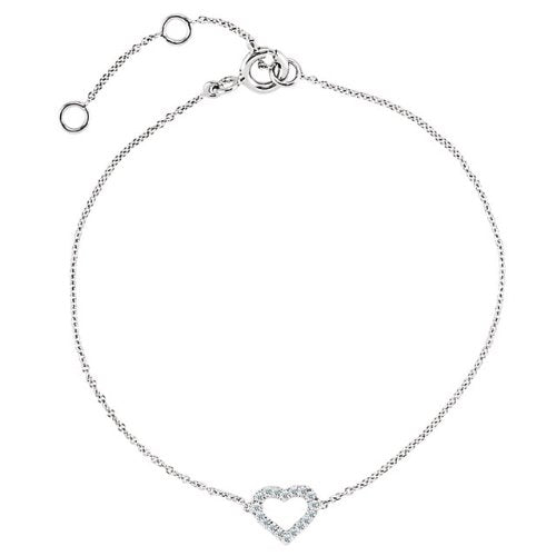 14k White Gold Diamond Open Heart Bracelet, 7" (.06 Cttw., HI Color, I1 Clarity)