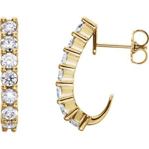 Diamond J-Hoop Earrings, 14k Yellow Gold (1 3/8 Ctw, Color G-H, Clarity I1)
