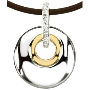 Diamond Two-Tone Circle 14k Yellow Gold and Sterling Silver Pendant Necklace, 18" (.70 Ctw)