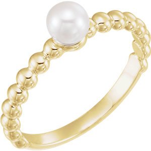 White Freshwater Cultured Pearl Stackable Beaded Ring, 14k Yellow Gold (4.5-5mm)