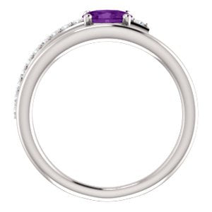 Amethyst and Diamond Bypass Ring, Rhodium-Plated 14k White Gold (.125 Ctw, G-H Color, I1 Clarity)