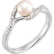 White Freshwater Cultured Pearl, Diamond Bypass Ring, Rhodium-Plated 14k White Gold (5-5.5mm)(0.1 Ctw, G-H color, I1 Clarity)
