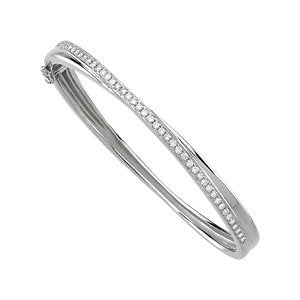 Diamond Bangle Bracelet, 14k White Gold, 6.75" (1 Cttw, GH Color, I1 Clarity)