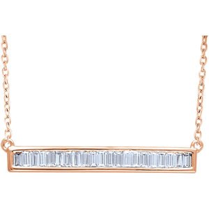 Diamond Baguette Bar Necklace in 14k Rose Gold, 18" (.50 Cttw)