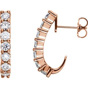 Diamond J-Hoop Earrings, 14k Rose Gold (1 3/8 Ctw, Color G-H, Clarity I1)