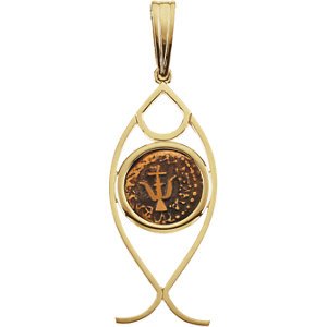 Authentic Widows Mite Coin Set St. Peters Fish 14k Yellow Gold Pendant