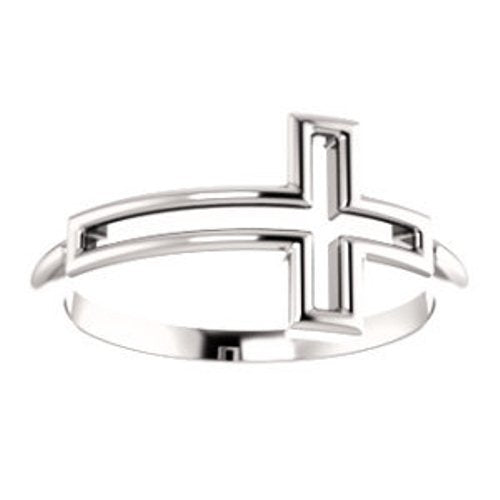 Platinum Embossed Cross Ring, Size 8