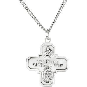 Sterling Silver Four-Way Cross Medal Necklace, 24" (25x24 MM)