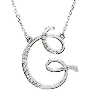 Diamond Initial Letter 'G' Rhodium-Plated 14k White Gold Pendant Necklace, 17" (GH, I1, 1/10 Ctw)