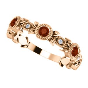Mozambique Garnet and Diamond Vintage-Style Ring, 14k Rose Gold, Size 6.5