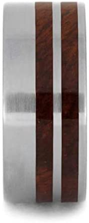 Men's Titanium Amboyna Burl Wood 10mm Comfort-Fit Flat Band, Handmade, Size 13.5