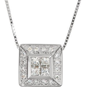 Square Diamond Pendant Necklace in 14k White Gold, 18" (3/8 Cttw)