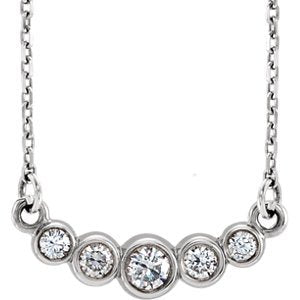 Graduated Bezel Set Diamond Necklace in Rhodium-Plated 14k White Gold, 16-18" (1/5 Ctw, Color G-H, Clarity I1)