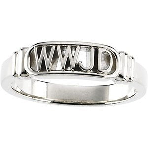 Mens 'What Would Jesus Do' 14K White Gold Ring, Size 8