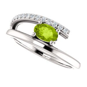 Platinum Peridot and Diamond Bypass Ring (.125 Ctw, G-H Color, S12-S13 Clarity)