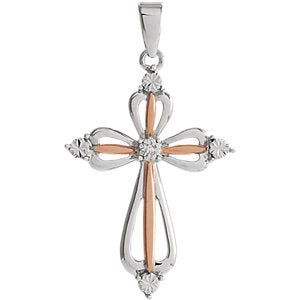 Diamond Regal Cross Pendant, 14k Rose Gold Vermeil Plating, Rhodium-Plated Sterling Silver (.003 Ct, I-J Color, I3 Clarity)