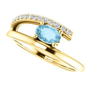 Aquamarine and Diamond Bypass Ring, 14k Yellow Gold (.125 Ctw, G-H Color, I1 Clarity)