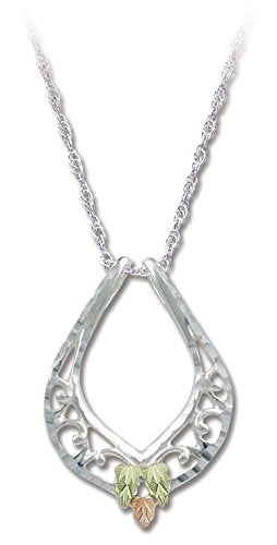 Diamond-Cut Flame Pendant Necklace, Sterling Silver, 12k Green and Rose Gold Black Hills Gold Motif, 18''