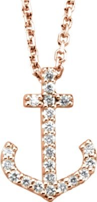 Petite Diamond Anchor Necklace in 14k Rose Gold, 16" (1/8 Cttw)