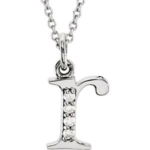 Diamond Initial 'r' Lowercase Letter Rhodium-Plate 14k White Gold Pendant Necklace, 16" (.025 Ctw GH, I1)