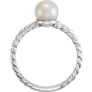 White Freshwater Cultured Pearl Rope-Trim Ring, Rhodium-Plated 14k White Gold (7.5-8mm) Size 7.5