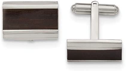 Stainless Steel, Black Wood Inlay Enameled Rectangle Cuff Links