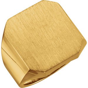 Men's Satin Brushed Signet Ring, 10k Yellow Gold, Size 8.5 (22x20MM)