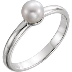 White Freshwater Cultured Pearl Solitaire Ring, Rhodium-Plated 14k White Gold (5.5-6mm) Size 7