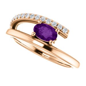Amethyst and Diamond Bypass Ring,, 14k Rose Gold (.125 Ctw, G-H Color, I1 Clarity)