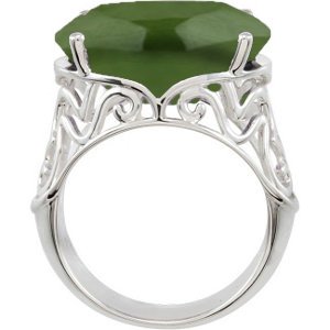 8.3 Ct Nephrite Jade Ring in Sterling Silver Filigree, Size 10
