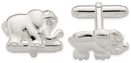 Sterling Silver CZ Elephant Cuff Links, 17.7X19.3MM